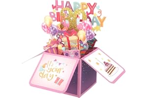 Gosknor Karta Pop-Up z Okazji Urodzin, Wielokolorowe 3D Pudelkowe Kartki Urodzinowe z Kopertami i Kartka z Pozdrowieniami Prezenty Urodzinowe Karty Pop-Up Dla Przyjaciól Rodziny (30.)