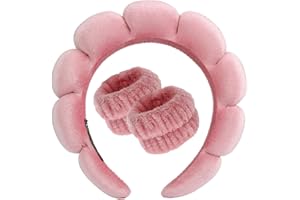 DRESHOW Bandeau Spa pour le Lavage du Visage Set de Poignets éponge doux en Tissu éponge pour le Maquillage et Les Soins de la Peau Bandeau Antidérapant pour les Femmes