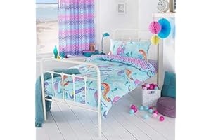 Riva Paoletti Kids Mermaid Toddler Duvet Cover Set - Multicolour Blue - Reversible Underwater Mermaid Design - 1 X Pillowcase Included - Polycotton - Machine Washable - 120 X 150Cm (47" X 59" Inches)