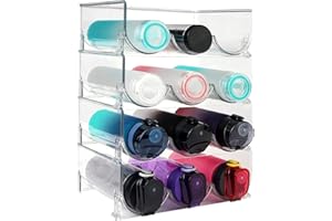 Jamiukro 4er-Pack Wasserflaschen-Organizer, stapelbarer Wasserflaschenhalter für die Küche, Arbeitsplatten und Vorratskammer, Kühlschrank-Getränke-Organizer, Klarer
