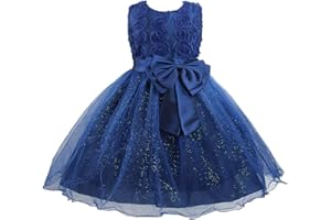 Discoball Girl Dress Princess Party Clothing Holiday Girls Dresses, 3D Rose Flower, Bow Sequins Tulle Dress Up for Kids