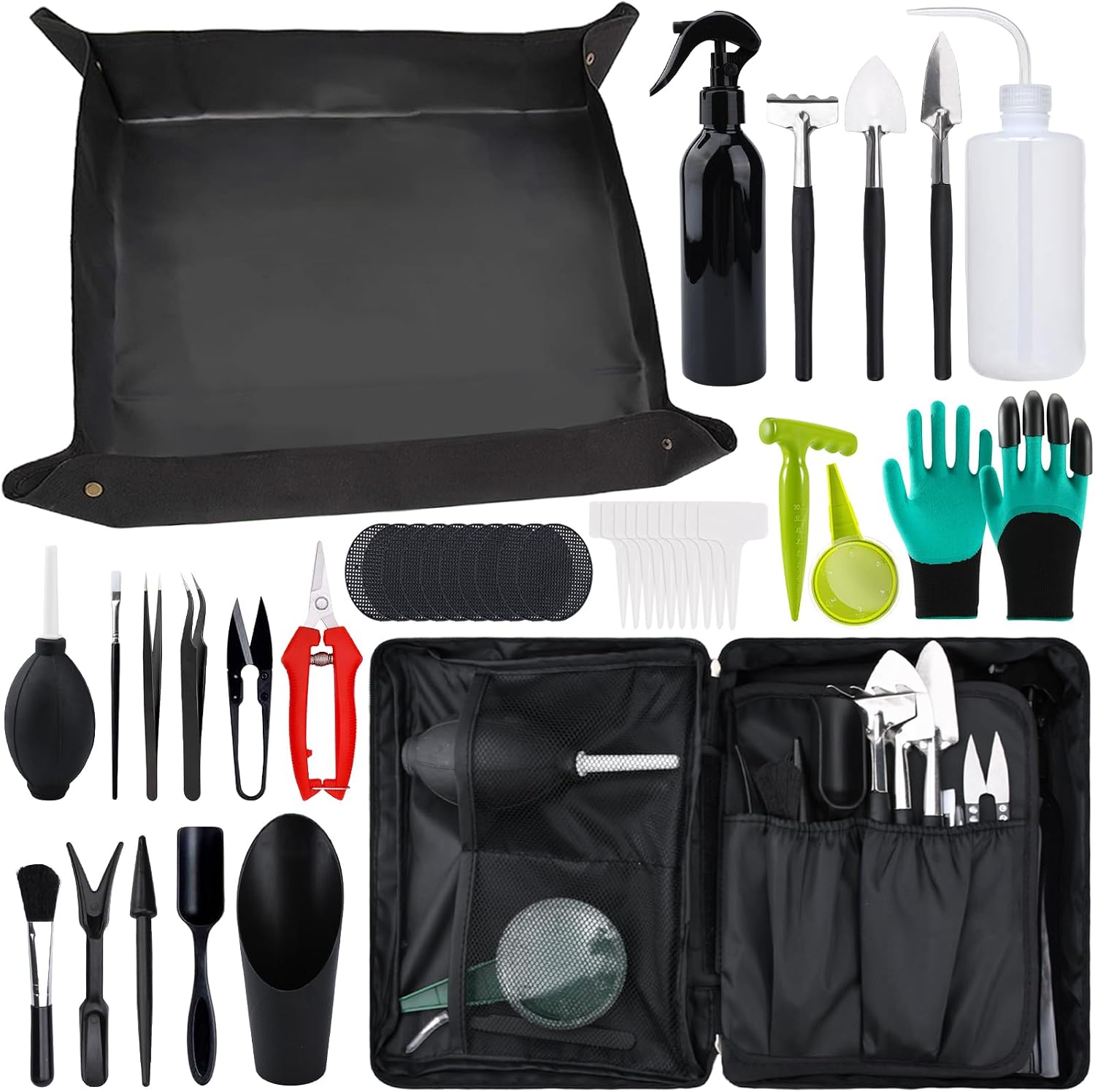 JOYBOY Juego de Herramientas de Jardín,Mini Herramientas de Jardinería,Estera para Plantas de Jardín,Kit de Jardinería Bolsa de Jardín,Herramientas para Plantas Suculentas Set,Herramientas Bonsai Kit