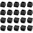 QWORK Square Plastic End Caps, Inner Plugs Square Ribbed Tube for Tables Desks Chairs Bed Furniture Foot Plug Steel Pipe Cover, 3/4” x 3/4” / 20 x 20mm, 20 PCS