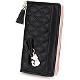 Portefeuille Double Fermeture éclair Pour Femme - Porte-cartes En Simili Cuir Noir