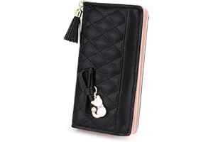 UTO Femme Filles Portefeuille Longue Porte-Monnaie à glissière Grande Capacité(Portable) avec Chat Mignon Pendentif en PU Cuir