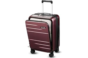 LUGGEX Hard PC Hand Luggage Suitcase with Laptop Compartment - Travel Suitcase with Cargo Port Expandable, red