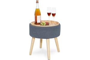 ‎SUHU Suhu Puff Hocker 4-in-1 mit Stauraum und Tablett aus Leinen und Massivholz Fußhocker mit Deckel Fußbank Beistelltisch Nachttisch Rund für Wohnzimmer Schlafzimmer Kinderzimmer Flur Dunkelgrau