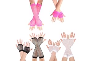 CEROLOPY 6 Pairs Fishnet Gloves Long and Short Fishnet Fingerless Net Gloves Lace Fishnet Mesh Gloves For Women Men Baby Boys Parties Supplies