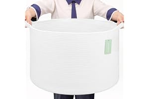 BOSROTY Extra Large Blanket Basket 87L, Laundry Hamper, Baby Nursery Hamper for Storage Toys Clothes Towels, Large Cotton Rope Laundry Basket for Girls Boys, 55 x 35 CM, White