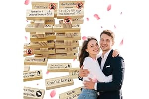 LEZEHEA The Lust Tower Blocks, Super Naughty Block Tower Game, Divertido Juego de Parejas para Adultos, 48 Bloques de Madera con Preguntas y Desafíos de Verdad o Reto, Ideal para Citas, Parejas