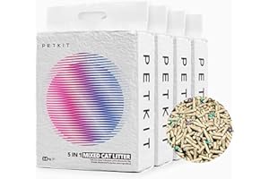 PETKIT Mieszany Żwirek dla Kotów 5 w 1, Nadaje Się do Mycia w Zmywarce, Bezzapachowy, Węgiel Aktywny, Bardzo Chłonny i Szybkoschnący Żwirek dla Kota (Kieszenie na Cztery Kieszenie)