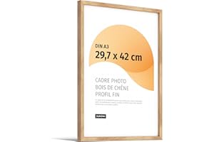 JUNOMI® Cadre photo Premium DIN A3 Chêne | Bois véritable Cadre photo 29,7 x 42 cm Chêne avec verre acrylique incassable | Cadre photo Bois véritable