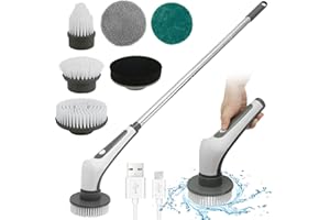MAMAMAX Brosse Electrique Nettoyage Rotative Brosse de Nettoyage sans Fil Rechargeable Étanche IPX8 avec 6 Têtes de Brosse Remplaçables Poignée Réglable pour Carrelage Baignoire Salle de Bain Cuisine Voiture