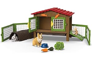 schleich FARM WORLD | Klatka dla królików 42728 | Zestaw z 3 królikami, klatką, jedzeniem i wieloma akcesoriami | Szczegółowe figurki zwierząt | Zabawka dla dzieci od 3 lat | 17-elementowy zestaw