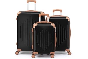 LALAHO Kofferset 3 teilig Hartschale, Reisekoffer mit Rollen Groß, Koffer Set 3 Stück aus ABS, Handgepäck mit Eckenschutz, Kontrastfarben-Design, Schwarz