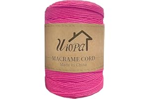 Uiopa Macrame Corda 3mm x 300m Rosa Rossa macramè Filo Corda di Cotone Naturale Spago Colorato Cordino per Borse Uncinetto, Wall Hanging, Decorazioni, Bomboniere Fai da Te, Piante da Appendere