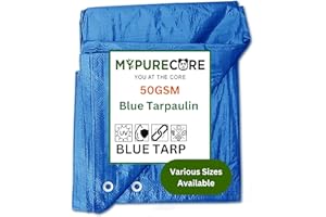 MYPURECORE YOU AT THE CORE MYPURECORE Large Blue Tarpaulin in Various Sizes - Durable, Water & UV Resistant Tarp Plastic Sheet for Outdoor, Camping, Tent Groundsheet & Garden - Ground Sheet for Versatile Use (5m x 8m)