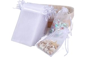 Angooni 200 Stück Weiß Organzasäckchen - 10 × 15 cm Hochzeit Organzabeutel - Klein Organza Beutel mit Kordelzug - Geschenkbeutel Säckli, Bonbonsbeutel, Schmuckbeutel