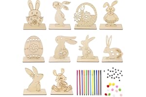 ZOONVII Hasen aus Holz zum Bemalen,Ostern Basteln Holz,DIY Osterhase Deko,10 Stück Osterhase Holzhuhn Holzeier, mit Bunte Mini Pompons,Kulleraugen,bastelset ostern kinder