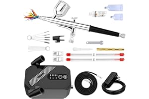 L-TIMEYUU Airbrush Compressor Kit, 36 PSI Dual-Action Air Brush with Dual Spray Gun Stands 0.2 0.3 0.5mm Nozzles and Cleaning Set for Beginner Model Painting Cake Decorating Nail Art & DIY Crafts