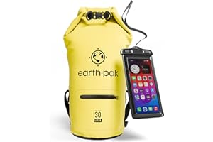 Earth Pak Bolsa Seca Impermeable de Serie Torrent para Kayak, canotaje, Senderismo, Camping y Pesca con Estuche para teléfono a Prueba de Agua 30L Amarillo