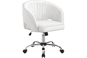Yaheetech Silla de Oficina Piel sintética con Rudas Giratorias de 360° con Función de Inclinación Sillon para Trabajo Altura Ajustable Tapizada Blanca