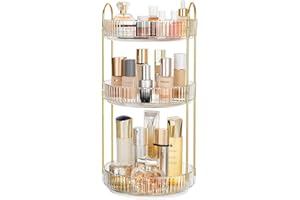 Cnwinu Obrotowy organizer na kosmetyki, do łazienki, organizer na perfumy, kosmetyki, perfumy (3 warstwy przezroczysty)