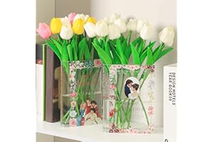KRYSTHIA Book Vases Set of 2, Book Vase for Flowers, Acrylic Book Shaped Vase for Tulips, Small Unique Vases, Modern Book Lover Gift for Office, Living Room, Bedroom, Bookshelf, Dining Table