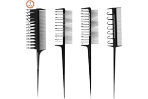 Jubaopen 4PCS Cepillo para Teñir Set Peine Peluquería Profesional Peines de Tinta Incluye Peine de Cola de Rata Peines de Burla Peine Resaltado con 24 accesorios para Peluquería(4 Tipos, Negro)