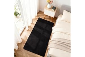 Novalife Teppich Läufer Flauschiger Kurzflor, Wohnzimmerteppich Einfarbiges Flur Modern Weich Teppiche für Bettvorleger Matte/Deko/Schlafzimmer/Kinderzimmer, 80x150cm, Schwarz