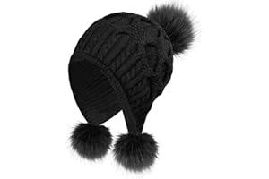 UMIPUBO Women Knitted Hat Winter Warm Beanie Hat with Pom Pom Bobble Hat Style with Windproof Ear Flaps