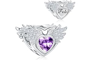 NINGAN Charm Coeur Pierre de naissance de Argent Sterling 925 Femmes Perles Charm avec Zircone Compatible pour Européen Bracelets
