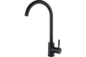 KINSE Rubinetto Lavello Cucina in Acciaio Inox, Miscelatore Monocomando, girevole a 360°, Nero