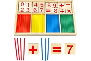 Baxcdyswe Montessori Mathe Spielzeug, Mathematisches Spielzeug Holz, Zahlen Lernen Rechenhilfe, Rechenstäbchen, Zahlenlernspiel, 1 Klasse Pädagogisches Mathe-Spielzeug für Kinder ab 3 4 5 6 Jahre