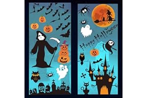DERAYEE 7 Feuilles Halloween Fenêtre Autocollants, 109pcs Halloween Stickers Citrouille Chauves-Souris Fantôme Crâne Fenêtre de Suspension Décoration de Salle et Maison Hantée