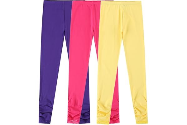Bienzoe Lot de 3 Leggings en Coton Stretch pour Fille Taille