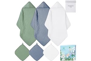KOO-DIB Toalla Bebe Recien Nacido Con Capucha, Albornoz Bebe BañO, Capa De BañO, Gasas Para Bebes, Regalo Recien Nacido NiñO, Toallas Para Bebes De 0-3 AñOs, gran paquete de 70x70 CM (Azul & Verde & Blanco)