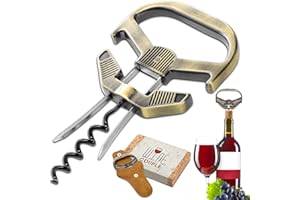 LUCYLANKER Ah So Abridor de Botellas de Vino, Sacacorchos para Vinos Antiguos con Funda de Piel Portátil, Extractor de Corcho de Dos Puntas, Regalo Ideal para Amantes & Conocedores de Vinos (Bronce1)