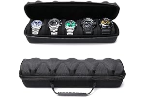 Zibuyu 5-Slot Watch Travel Case, Hard EVA, Dual Zipper, 34.5x10.6x8.5cm | Watch Box Organiser, Helps Prevent Scratches and Shifting, Hard EVA Shell with Velvet Lining, Compact Carry Design