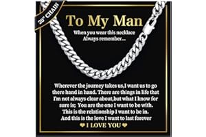 FLHEART Mens Chain Necklace Gifts for Men - 8mm Cuban Chain Necklace I Love You Gift for Him, Men's Jewellery Present for Man Husband Boyfriend Dad Birthday Valentines Day Promise, Mens Gifts Father's Day