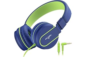 AILIHEN I35 Kinder Kopfhörer mit Mikrofon, Lautstärke begrenzt 93 dB, für Mädchen, Jungen, Teenager, leicht, faltbar, kabelgebunden, für Schule, Online-Kurs, Chromebook, Mobiltelefone（Blau Grün）