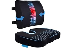 SYYHSYAL Seat Cushion & Lumbar Support Pillow for Office Chair, Car, Wheelchair Memory Foam Desk Chair Cushion for Sciatica, Lower Back & Tailbone Pain Relief Desk Pad with Adjustable Strap 3D Washable Cover