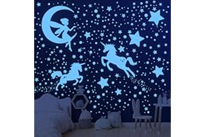 AOMAIC 585 Stück Leuchtsterne Kinderzimmer Wandtattoo Einhorn Leuchtsterne Selbstklebend Wandsticker Wandtattoo Kinderzimmer Mädchen Fluoreszierend Aufkleber Einhorn Wanddeko für Kinderzimmer Schlafzimmer