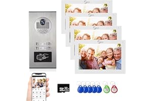 ANJIELO SMART Sistema di videocitofono a 4 fili per appartamento,2/3/4/6/8/10/12 unità 7 pollici monitor 1080P Kit citofono,3 in 1 sblocco,movimento rilevato per villa,Tuya (1 Campanell+ 4 Monitor)