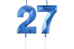 MCISKIN Candele blu reale per 27° compleanno, candela 3D numero 27 per torta, decorazioni per 27° compleanno per ragazzi e ragazze, candele decorazioni blu Torta Topper per feste Suppie