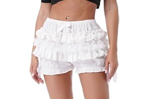 iEFiEL Damen Bloomers Vintage Rüschen Shorts Schlafanzughose mit Blumenspitze Viktorianische Prinzessin Kostüm Pumphose Kurze Shorts