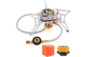 CAMUSBR 5800W Camping Gas Stove, Portable Windproof Backpacking Burner Cooking Stoves Folding Wild Camp Gas Burner for BBQ Outdoor Hiking Fishing Picnic with Piezo Ignition Adapters Converter