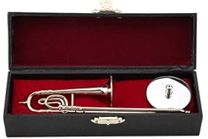 HUAIRDUM Instrument Model, Miniature Trombone Novel Design With Stand And Case Golden Miniature Trombone, Brass for Bookcase Beside Table Desk Music Room