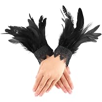 2er-Set Feder Manschetten Damen Schwarz – Verstellbare Spitzen-Armbänder Für Halloween & Cosplay