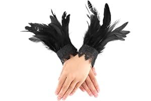 Qianyu Muñequeras de plumas para mujer, negras, vintage, pluma, puño de alas de encaje, pulsera gótica de malla, accesorios para Halloween, carnaval, Pascua, disfraz, juego de rol, fiesta, Negro